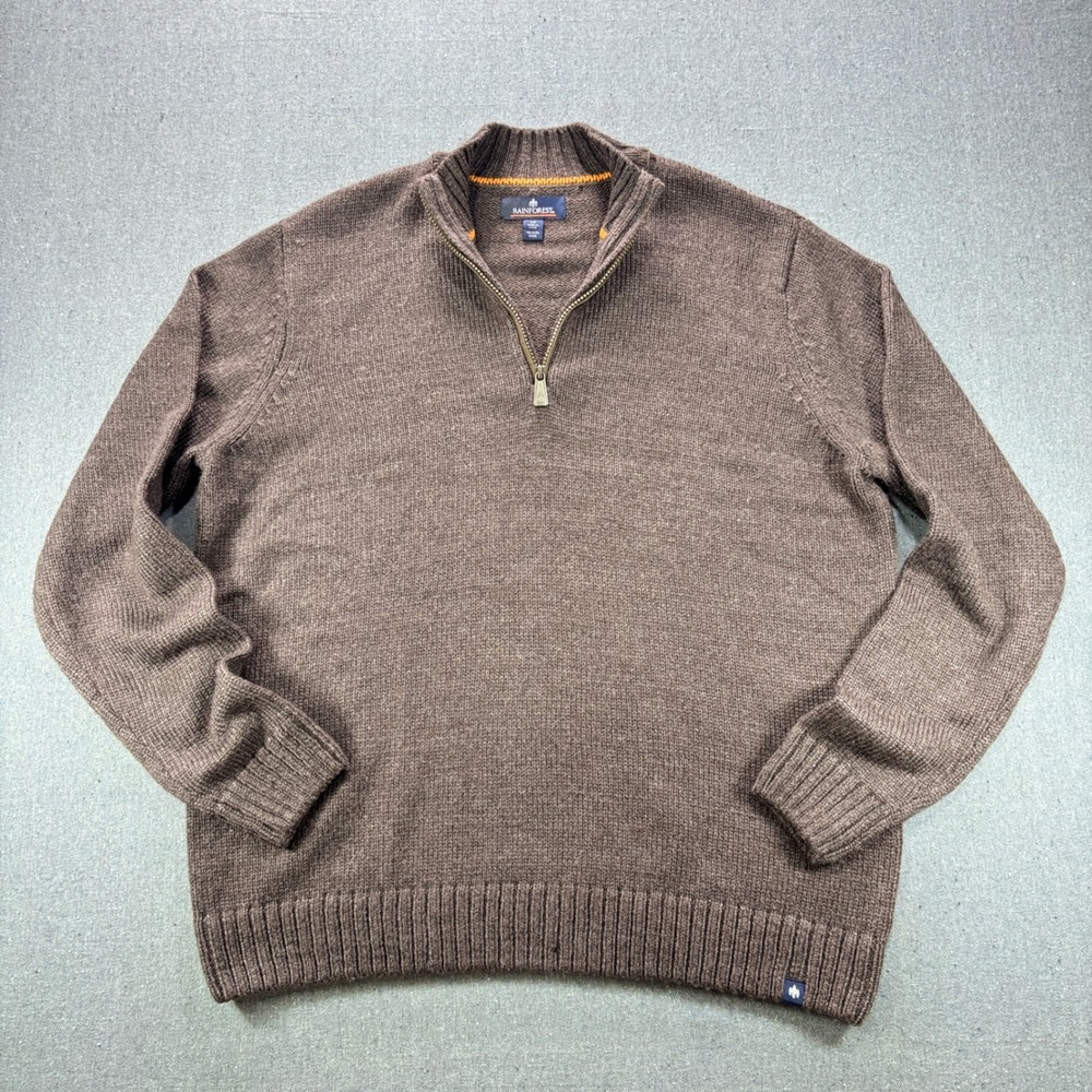 Rainforest Quarter Zip Sweater Mens Large Brown Wool Blend Mock Neck Pullover